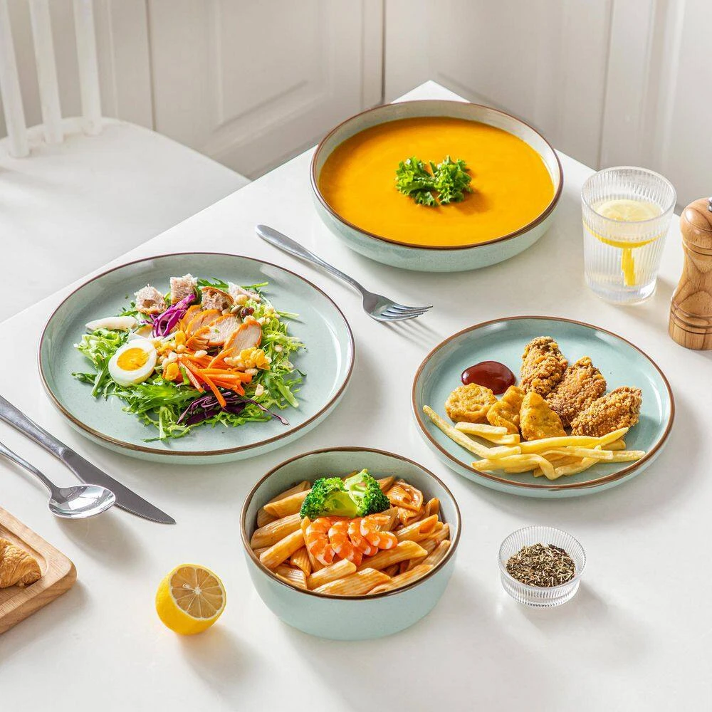 16-Piece Jade Green Stoneware Dinnerware Set (Service For 4) Sesame Speckles Pattern Dinner Set With Plates And Bowls 15 16-Piece Jade Green Stoneware Dinnerware Set (Service For 4) Sesame Speckles Pattern Dinner Set With Plates And Bowls - Image 13