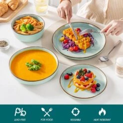 16-Piece Jade Green Stoneware Dinnerware Set (Service For 4) Sesame Speckles Pattern Dinner Set With Plates And Bowls 23 16-Piece Jade Green Stoneware Dinnerware Set (Service For 4) Sesame Speckles Pattern Dinner Set With Plates And Bowls -Vancasso Shop jade green vancasso dinnerware sets vc loire jg sl 44 1000