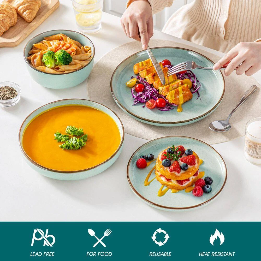 16-Piece Jade Green Stoneware Dinnerware Set (Service For 4) Sesame Speckles Pattern Dinner Set With Plates And Bowls 11 16-Piece Jade Green Stoneware Dinnerware Set (Service For 4) Sesame Speckles Pattern Dinner Set With Plates And Bowls - Image 9