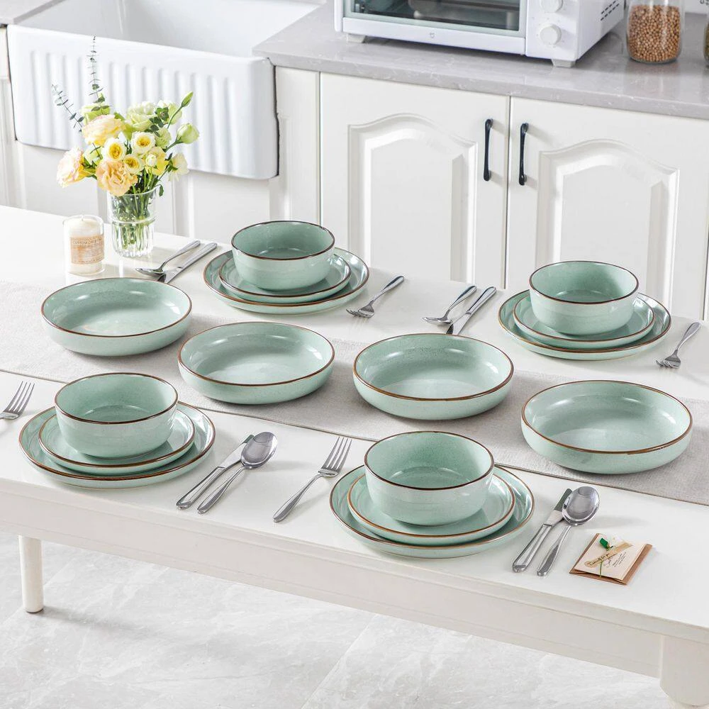 16-Piece Jade Green Stoneware Dinnerware Set (Service For 4) Sesame Speckles Pattern Dinner Set With Plates And Bowls 9 16-Piece Jade Green Stoneware Dinnerware Set (Service For 4) Sesame Speckles Pattern Dinner Set With Plates And Bowls - Image 7