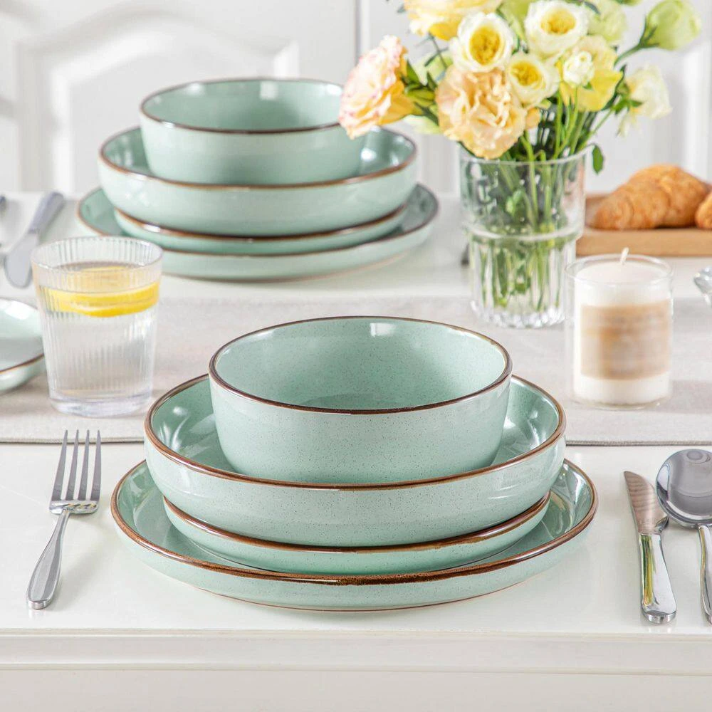 16-Piece Jade Green Stoneware Dinnerware Set (Service For 4) Sesame Speckles Pattern Dinner Set With Plates And Bowls 14 16-Piece Jade Green Stoneware Dinnerware Set (Service For 4) Sesame Speckles Pattern Dinner Set With Plates And Bowls - Image 12