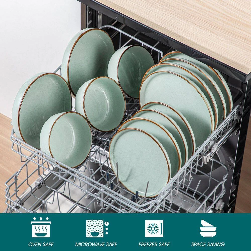 16-Piece Jade Green Stoneware Dinnerware Set (Service For 4) Sesame Speckles Pattern Dinner Set With Plates And Bowls 12 16-Piece Jade Green Stoneware Dinnerware Set (Service For 4) Sesame Speckles Pattern Dinner Set With Plates And Bowls - Image 10