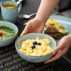 Navia Oceano Light Blue 32-Piece Ceramic Dinnerware Set W/ Dinner Plate, Dessert Plate, Cereal Bowl, Mug (Service For 8) -Vancasso Shop light blue vancasso dinnerware sets vc navia 3 sl 2 1f 1000