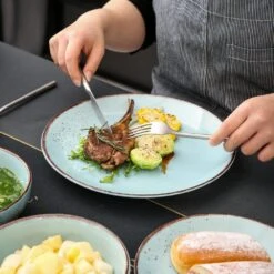 Navia Oceano Light Blue 32-Piece Ceramic Dinnerware Set W/ Dinner Plate, Dessert Plate, Cereal Bowl, Mug (Service For 8) -Vancasso Shop light blue vancasso dinnerware sets vc navia 3 sl 2 44 1000