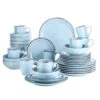 Navia Oceano Light Blue 32-Piece Ceramic Dinnerware Set W/ Dinner Plate, Dessert Plate, Cereal Bowl, Mug (Service For 8)