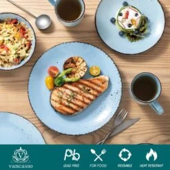 Navia 16-Piece Vintage Oceano Light Blue Stoneware Dinnerware Set (Service For 4) 12 Navia 16-Piece Vintage Oceano Light Blue Stoneware Dinnerware Set (Service For 4) -Vancasso Shop light blue vancasso dinnerware sets vc navia 3 sl 4f 1000