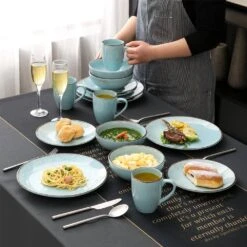 Navia 16-Piece Vintage Oceano Light Blue Stoneware Dinnerware Set (Service For 4) 16 Navia 16-Piece Vintage Oceano Light Blue Stoneware Dinnerware Set (Service For 4) -Vancasso Shop light blue vancasso dinnerware sets vc navia 3 sl 76 1000