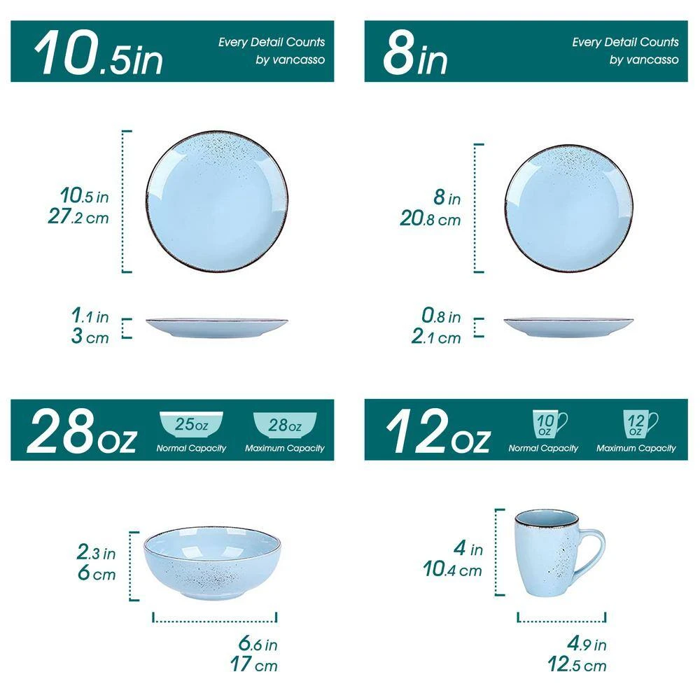 Navia 16-Piece Vintage Oceano Light Blue Stoneware Dinnerware Set (Service For 4) 4 Navia 16-Piece Vintage Oceano Light Blue Stoneware Dinnerware Set (Service For 4) - Image 2