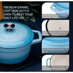 5 Qt. Non-Stick Cast Iron Round Dutch Oven In Light Blue With Lid -Vancasso Shop light blue vancasso dutch ovens vs ztr 26 lb 1f 1000