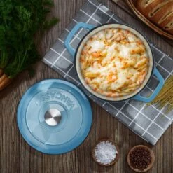 5 Qt. Non-Stick Cast Iron Round Dutch Oven In Light Blue With Lid -Vancasso Shop light blue vancasso dutch ovens vs ztr 26 lb 31 1000