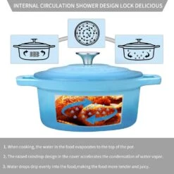 5 Qt. Non-Stick Cast Iron Round Dutch Oven In Light Blue With Lid -Vancasso Shop light blue vancasso dutch ovens vs ztr 26 lb 4f 1000