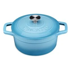 5 Qt. Non-Stick Cast Iron Round Dutch Oven In Light Blue With Lid