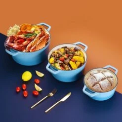 5 Qt. Non-Stick Cast Iron Round Dutch Oven In Light Blue With Lid -Vancasso Shop light blue vancasso dutch ovens vs ztr 26 lb 77 1000