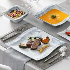 Flora 26-Piece Marble Blue Porcelain Dinnerware Set (Service For 6) -Vancasso Shop marble blue vancasso dinnerware sets flora 26 blue 4f 1000
