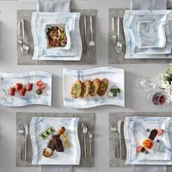 Flora 26-Piece Marble Blue Porcelain Dinnerware Set (Service For 6) -Vancasso Shop marble blue vancasso dinnerware sets flora 26 blue 66 1000
