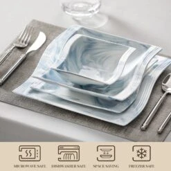 Flora 26-Piece Marble Blue Porcelain Dinnerware Set (Service For 6) -Vancasso Shop marble blue vancasso dinnerware sets flora 26 blue c3 1000