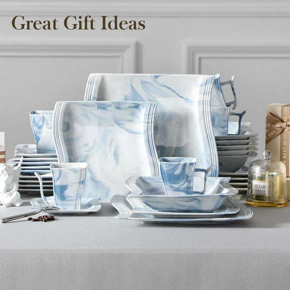 30-Piece Marble Blue Porcelain Dinnerware Set Service For 6 Tableware Set Dining Set With Plates Cups And Saucers 9 30-Piece Marble Blue Porcelain Dinnerware Set Service For 6 Tableware Set Dining Set With Plates Cups And Saucers - Image 7