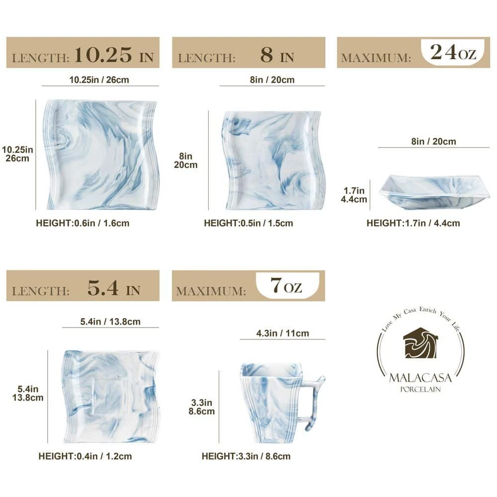 30-Piece Marble Blue Porcelain Dinnerware Set Service For 6 Tableware Set Dining Set With Plates Cups And Saucers 4 30-Piece Marble Blue Porcelain Dinnerware Set Service For 6 Tableware Set Dining Set With Plates Cups And Saucers - Image 2