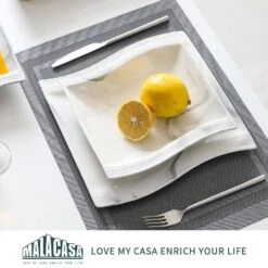 Flora 12-Piece Marble Gray Porcelain Square Dinner Plates And Soup Bowls (Service For 6) 14 Flora 12-Piece Marble Gray Porcelain Square Dinner Plates And Soup Bowls (Service For 6) -Vancasso Shop marble gray vancasso dinnerware sets flora 12 grey 44 1000