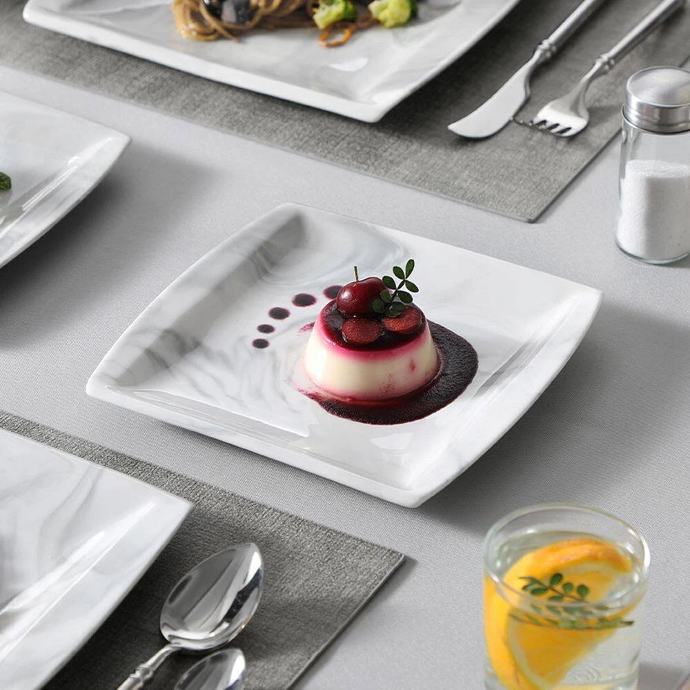 16-Piece Marble Grey Porcelain Dinnerware Set Service For 4 Bowls And Plates Dining Set 5 16-Piece Marble Grey Porcelain Dinnerware Set Service For 4 Bowls And Plates Dining Set - Image 3