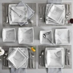 16-Piece Marble Grey Porcelain Dinnerware Set Service For 4 Bowls And Plates Dining Set 19 16-Piece Marble Grey Porcelain Dinnerware Set Service For 4 Bowls And Plates Dining Set -Vancasso Shop marble grey vancasso dinnerware sets blance 16s grey 4f 1000