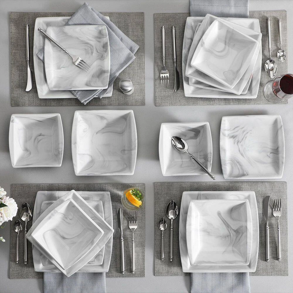 16-Piece Marble Grey Porcelain Dinnerware Set Service For 4 Bowls And Plates Dining Set 8 16-Piece Marble Grey Porcelain Dinnerware Set Service For 4 Bowls And Plates Dining Set - Image 6