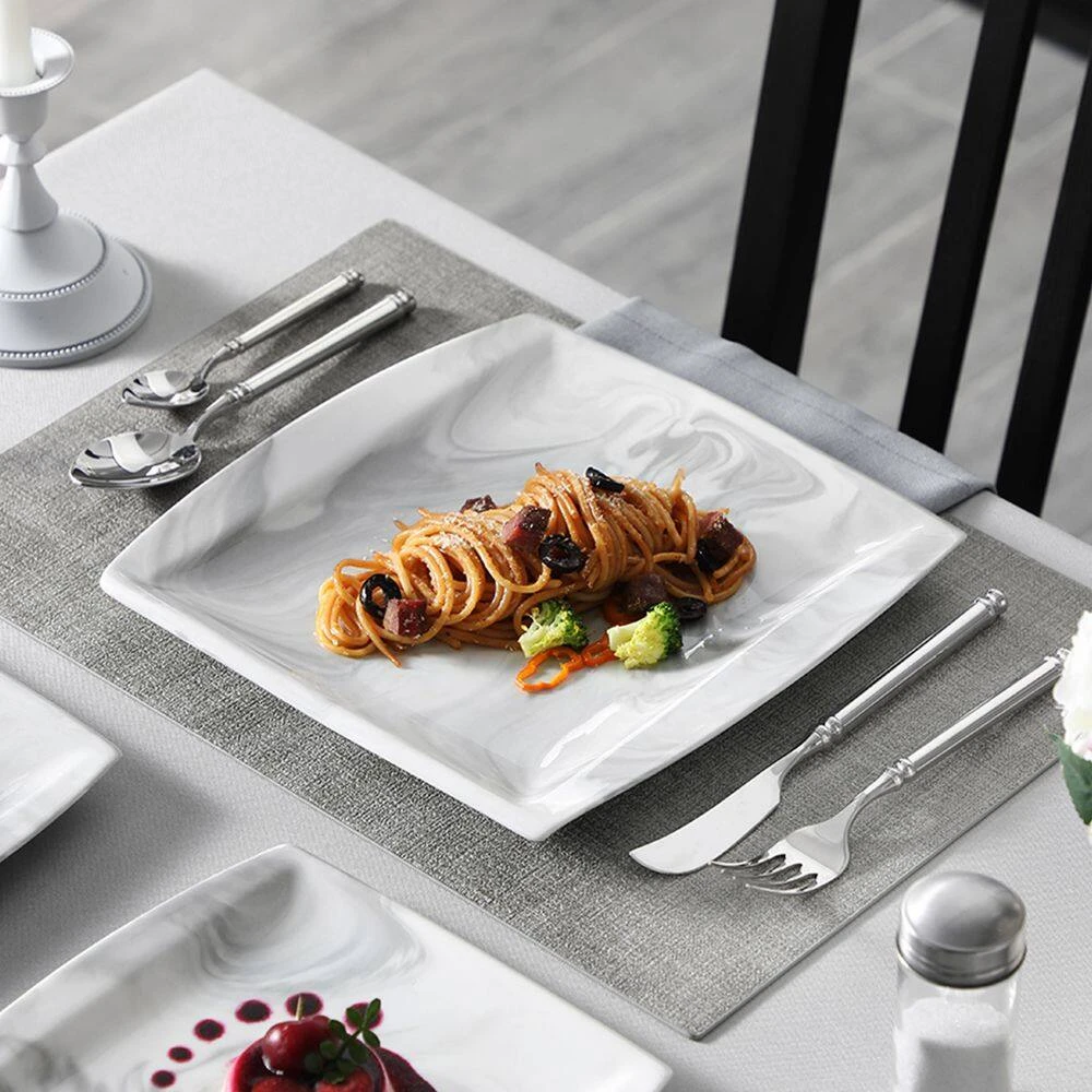 16-Piece Marble Grey Porcelain Dinnerware Set Service For 4 Bowls And Plates Dining Set 6 16-Piece Marble Grey Porcelain Dinnerware Set Service For 4 Bowls And Plates Dining Set - Image 4