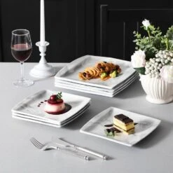 16-Piece Marble Grey Porcelain Dinnerware Set Service For 4 Bowls And Plates Dining Set 22 16-Piece Marble Grey Porcelain Dinnerware Set Service For 4 Bowls And Plates Dining Set -Vancasso Shop marble grey vancasso dinnerware sets blance 16s grey fa 1000