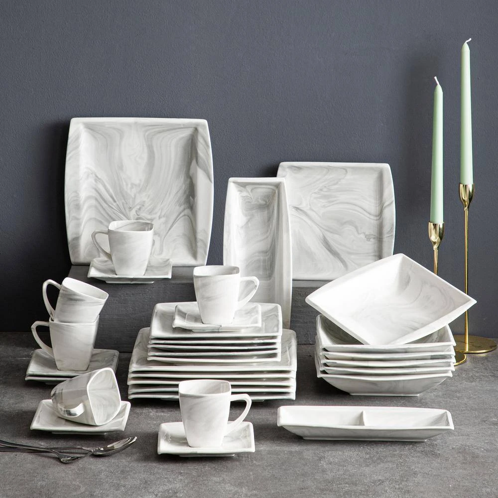 Blance 32-Piece Marble Gray Porcelain. Dinnerware Set (Service For 6) 5 Blance 32-Piece Marble Gray Porcelain. Dinnerware Set (Service For 6) - Image 3