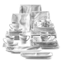 Blance 32-Piece Marble Gray Porcelain. Dinnerware Set (Service For 6)