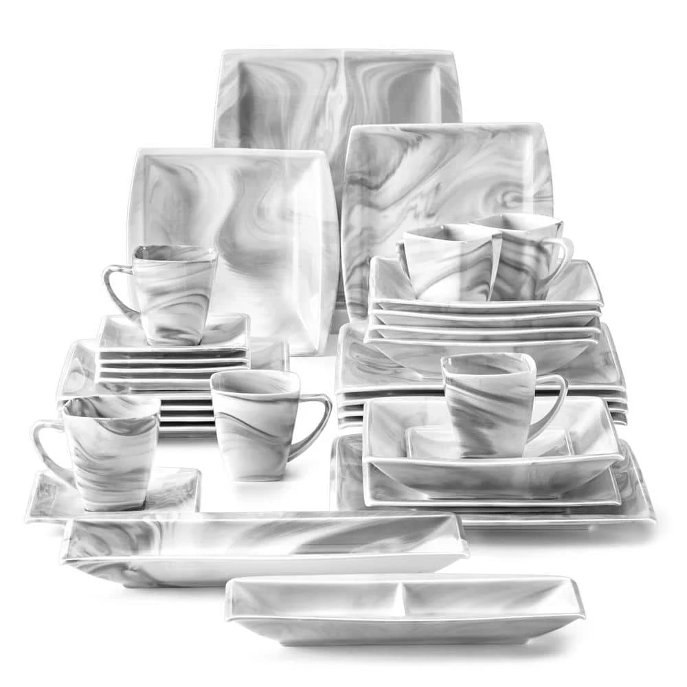Blance 32-Piece Marble Gray Porcelain. Dinnerware Set (Service For 6) 3 Blance 32-Piece Marble Gray Porcelain. Dinnerware Set (Service For 6)