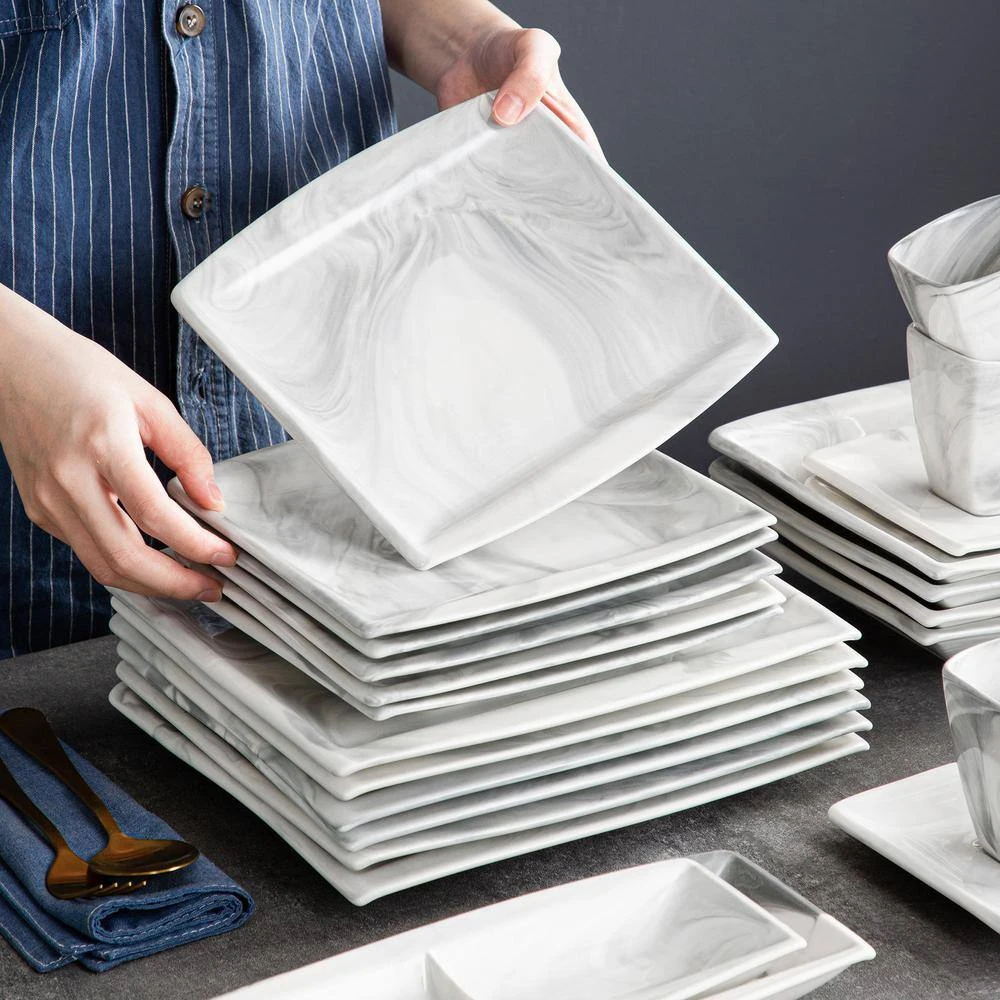 Blance 32-Piece Marble Gray Porcelain. Dinnerware Set (Service For 6) 8 Blance 32-Piece Marble Gray Porcelain. Dinnerware Set (Service For 6) - Image 6