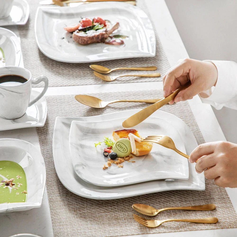 30-Piece Marble Grey Porcelain Dinnerware Set Service For 6-Tableware Set With Plates Coffee Cups And Saucers 4 30-Piece Marble Grey Porcelain Dinnerware Set Service For 6-Tableware Set With Plates Coffee Cups And Saucers - Image 2