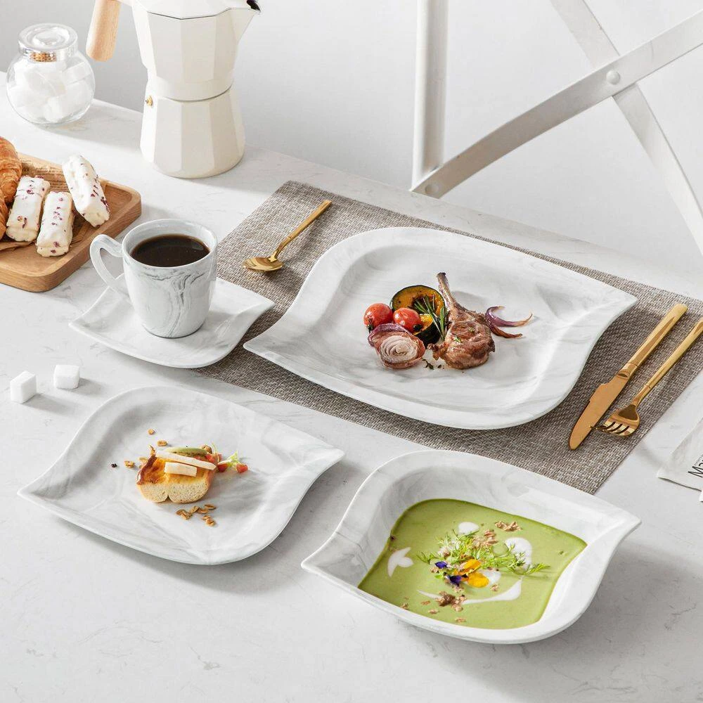 30-Piece Marble Grey Porcelain Dinnerware Set Service For 6-Tableware Set With Plates Coffee Cups And Saucers 9 30-Piece Marble Grey Porcelain Dinnerware Set Service For 6-Tableware Set With Plates Coffee Cups And Saucers - Image 7