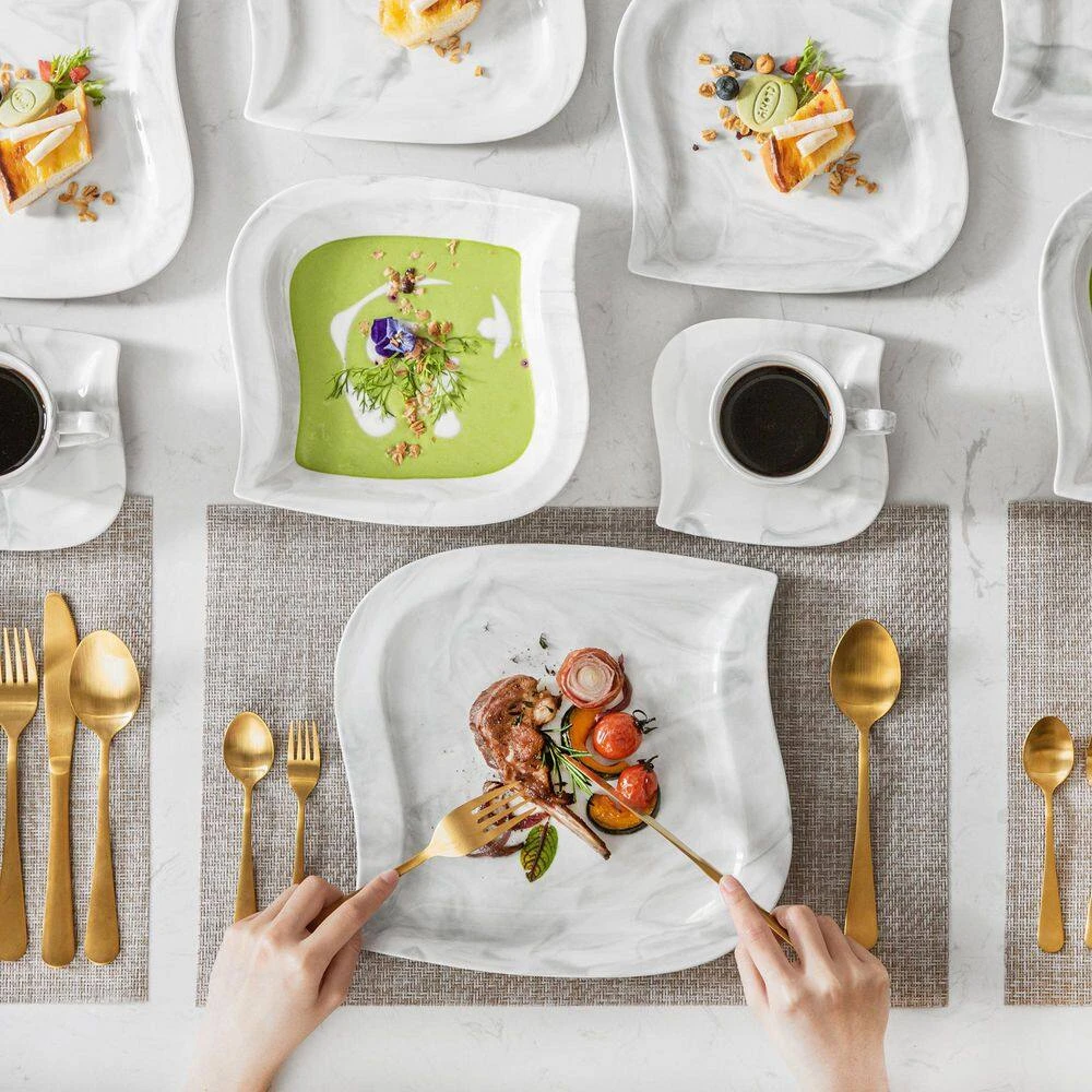 30-Piece Marble Grey Porcelain Dinnerware Set Service For 6-Tableware Set With Plates Coffee Cups And Saucers 14 30-Piece Marble Grey Porcelain Dinnerware Set Service For 6-Tableware Set With Plates Coffee Cups And Saucers - Image 12