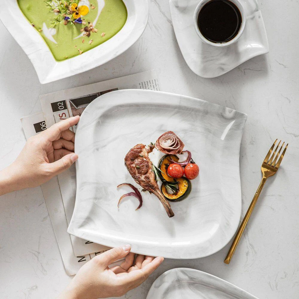 30-Piece Marble Grey Porcelain Dinnerware Set Service For 6-Tableware Set With Plates Coffee Cups And Saucers 10 30-Piece Marble Grey Porcelain Dinnerware Set Service For 6-Tableware Set With Plates Coffee Cups And Saucers - Image 8