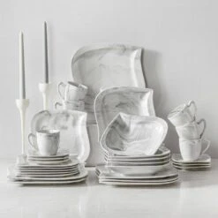 30-Piece Marble Grey Porcelain Dinnerware Set Service For 6-Tableware Set With Plates Coffee Cups And Saucers 17 30-Piece Marble Grey Porcelain Dinnerware Set Service For 6-Tableware Set With Plates Coffee Cups And Saucers -Vancasso Shop marble grey vancasso dinnerware sets elvira 30 grey 77 1000