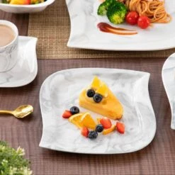 36-Piece Marble Grey Porcelain Dinnerware Set (Service For 6) Dining Set With Plates Bowls Cups And Saucers -Vancasso Shop marble grey vancasso dinnerware sets elvira 36 grey 1d 1000