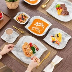 36-Piece Marble Grey Porcelain Dinnerware Set (Service For 6) Dining Set With Plates Bowls Cups And Saucers -Vancasso Shop marble grey vancasso dinnerware sets elvira 36 grey 76 1000