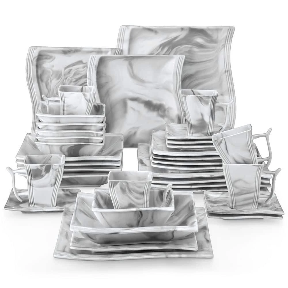 36-Piece Marble Grey Porcelain Dinnerware Set Service For 6-Dishware Tableware Dining Set With Plates Bowls Cups Saucers 3 36-Piece Marble Grey Porcelain Dinnerware Set Service For 6-Dishware Tableware Dining Set With Plates Bowls Cups Saucers