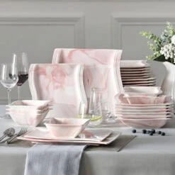 Flora 26-Piece Marble Pink Porcelain Dinnerware Set (Service For 6) 20 Flora 26-Piece Marble Pink Porcelain Dinnerware Set (Service For 6) -Vancasso Shop marble pink vancasso dinnerware sets flora 26 pink 31 1000
