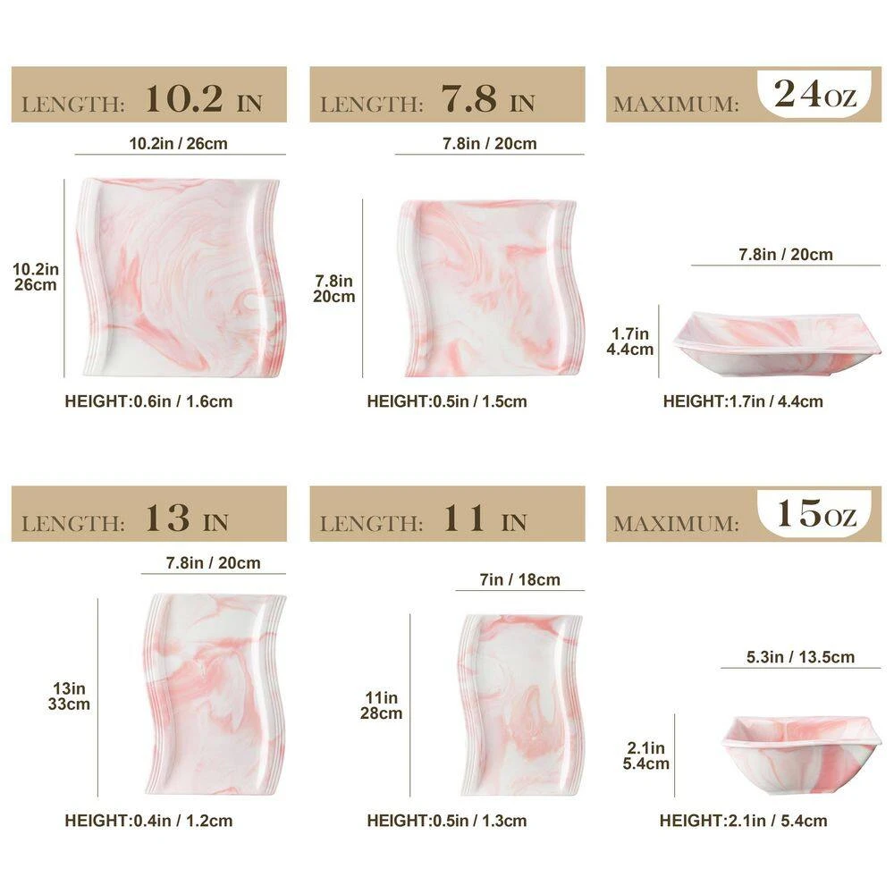 Flora 26-Piece Marble Pink Porcelain Dinnerware Set (Service For 6) 5 Flora 26-Piece Marble Pink Porcelain Dinnerware Set (Service For 6) - Image 3