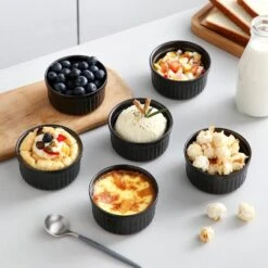 6-Piece 4 Oz. Matte Black Porcelain Ramekins Baking Dish Set Baking Cups Round Creme Brulee Souffle Dishes -Vancasso Shop matte black vancasso bakeware sets vc forte b21 44 1000
