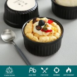 6-Piece 4 Oz. Matte Black Porcelain Ramekins Baking Dish Set Baking Cups Round Creme Brulee Souffle Dishes -Vancasso Shop matte black vancasso bakeware sets vc forte b21 4f 1000