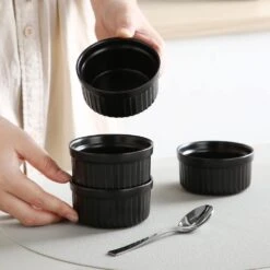 6-Piece 4 Oz. Matte Black Porcelain Ramekins Baking Dish Set Baking Cups Round Creme Brulee Souffle Dishes -Vancasso Shop matte black vancasso bakeware sets vc forte b21 76 1000