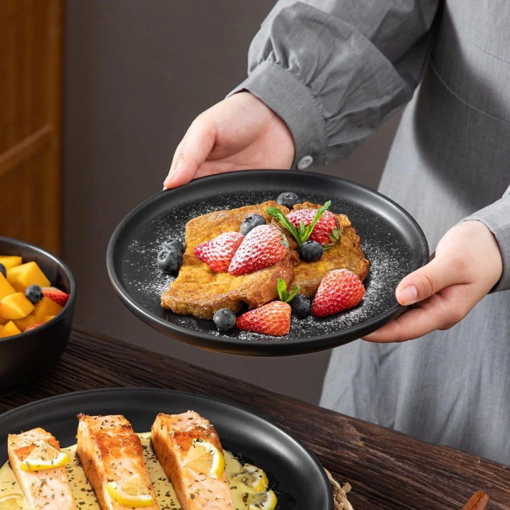 18-Piece Matte Black Stoneware Dinnerware Set Service For 6 Tableware Dinner Plates Dessert Plates Cereal Bowls 7 18-Piece Matte Black Stoneware Dinnerware Set Service For 6 Tableware Dinner Plates Dessert Plates Cereal Bowls - Image 5