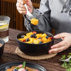 18-Piece Matte Black Stoneware Dinnerware Set Service For 6 Tableware Dinner Plates Dessert Plates Cereal Bowls 31 18-Piece Matte Black Stoneware Dinnerware Set Service For 6 Tableware Dinner Plates Dessert Plates Cereal Bowls -Vancasso Shop matte black vancasso dinnerware sets vc pla bk 18 eu 31 1000