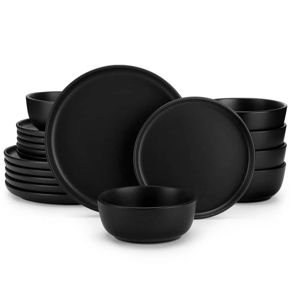 18-Piece Matte Black Stoneware Dinnerware Set Service For 6 Tableware Dinner Plates Dessert Plates Cereal Bowls 3 18-Piece Matte Black Stoneware Dinnerware Set Service For 6 Tableware Dinner Plates Dessert Plates Cereal Bowls