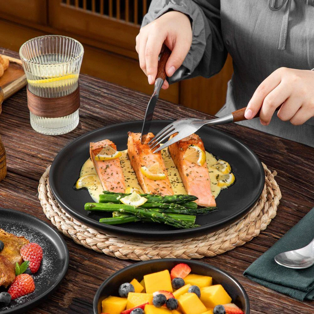 18-Piece Matte Black Stoneware Dinnerware Set Service For 6 Tableware Dinner Plates Dessert Plates Cereal Bowls 8 18-Piece Matte Black Stoneware Dinnerware Set Service For 6 Tableware Dinner Plates Dessert Plates Cereal Bowls - Image 6