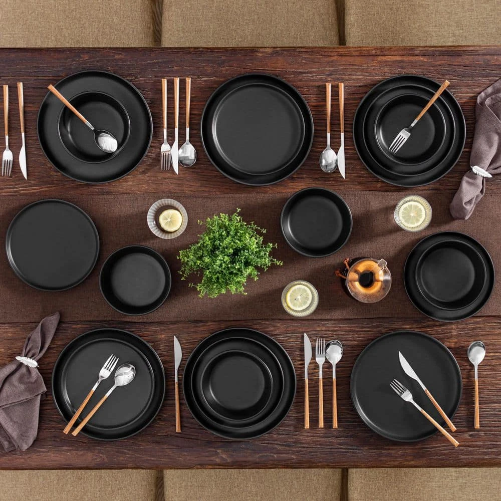 18-Piece Matte Black Stoneware Dinnerware Set Service For 6 Tableware Dinner Plates Dessert Plates Cereal Bowls 6 18-Piece Matte Black Stoneware Dinnerware Set Service For 6 Tableware Dinner Plates Dessert Plates Cereal Bowls - Image 4